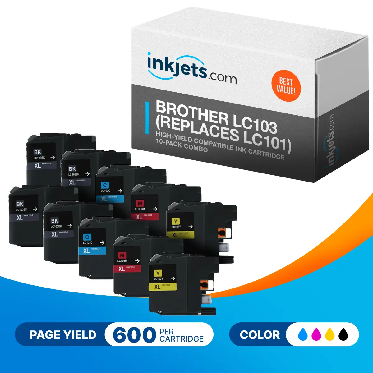 Brother LC103 (Replaces LC101) High-Yield Compatible Ink Cartridge 10-Pack Combo