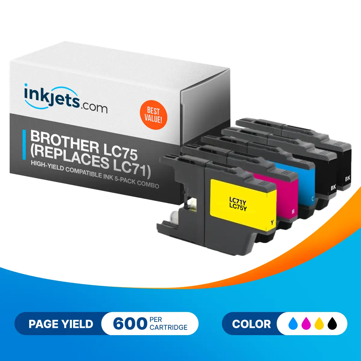 Brother LC75 (Replaces LC71) High-Yield Compatible Ink 5-Pack Combo