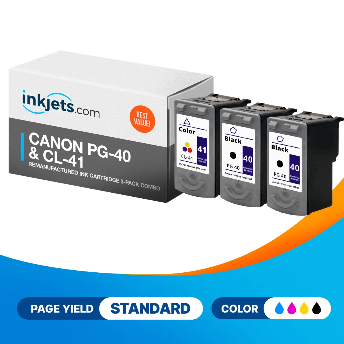 Canon PG-40 & CL-41 Remanufactured Ink Cartridge 3-Pack Combo