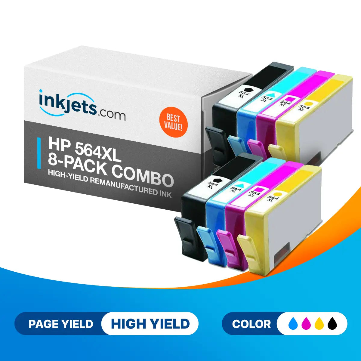 HP 564XL High-Yield Remanufactured Ink Cartridge 8-Pack Combo