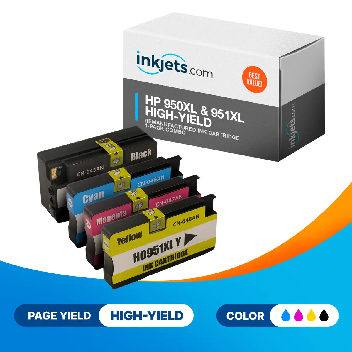 HP 950XL & 951XL High-Yield Remanufactured Ink Cartridge 4-Pack Combo