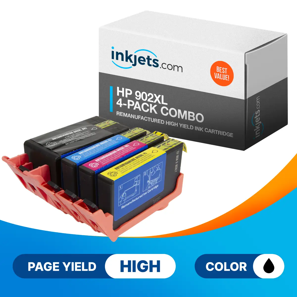 HP 902XL Remanufactured High Yield Ink Cartridge 4-Pack Combo