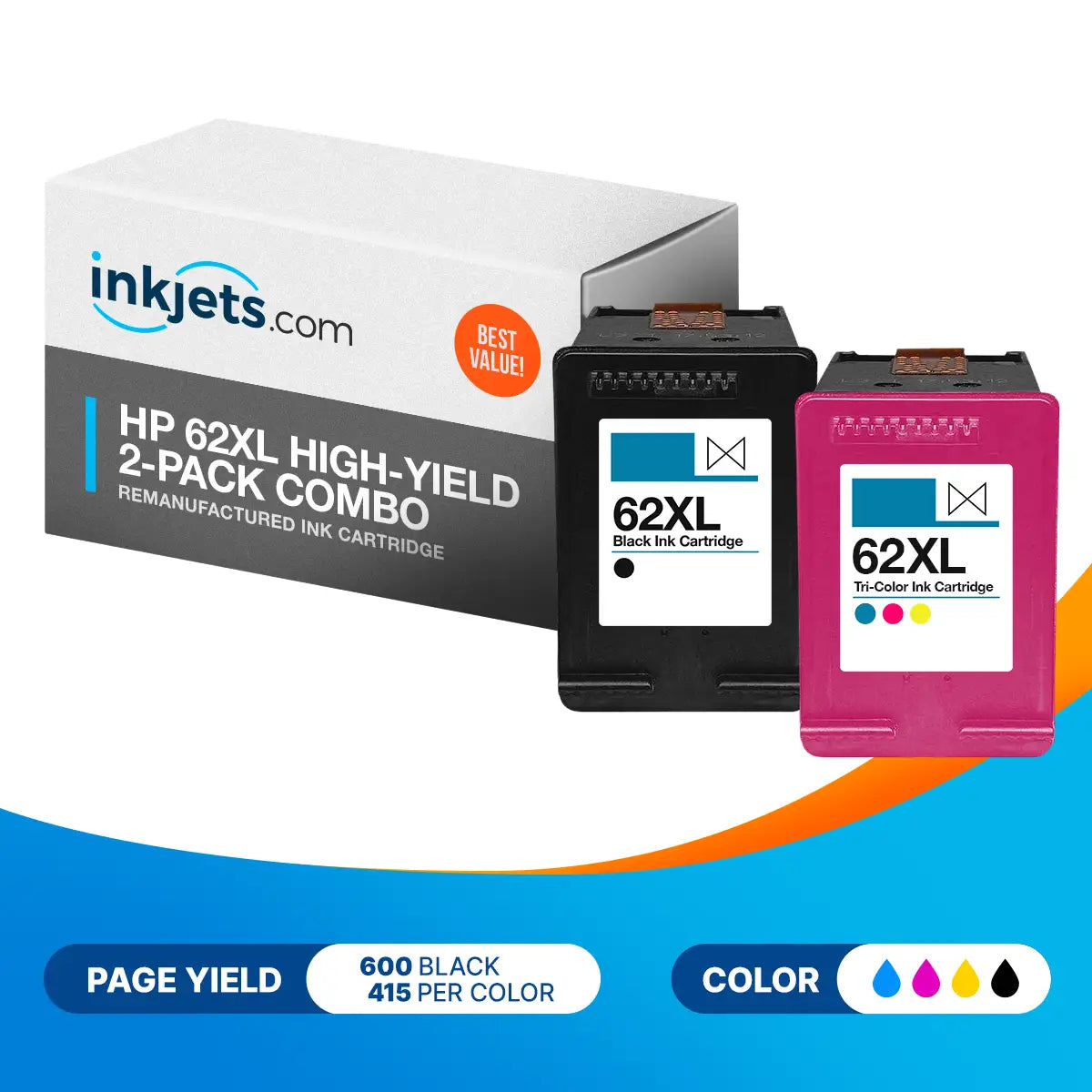 HP 62XL High-Yield Remanufactured Ink Cartridge 2-Pack Combo