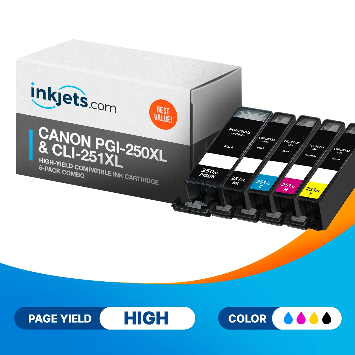 Canon PGI-250XL & CLI-251XL High-Yield Compatible Ink Cartridge 5-Pack Combo