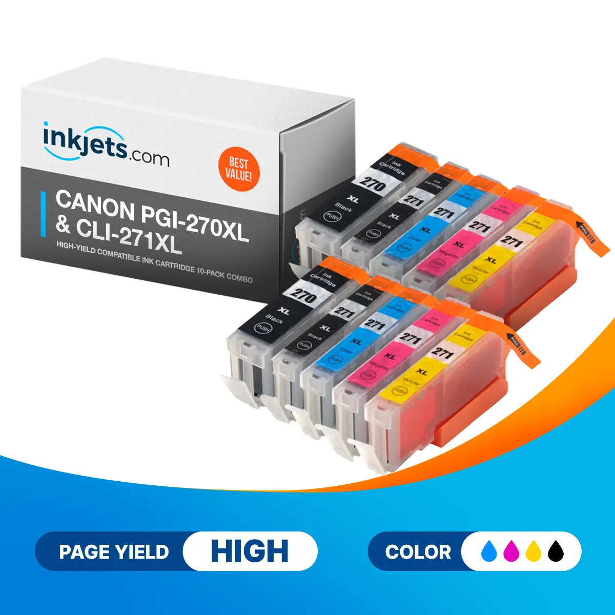 Canon PGI-270XL & CLI-271XL High-Yield Compatible Ink Cartridge 10-Pack Combo