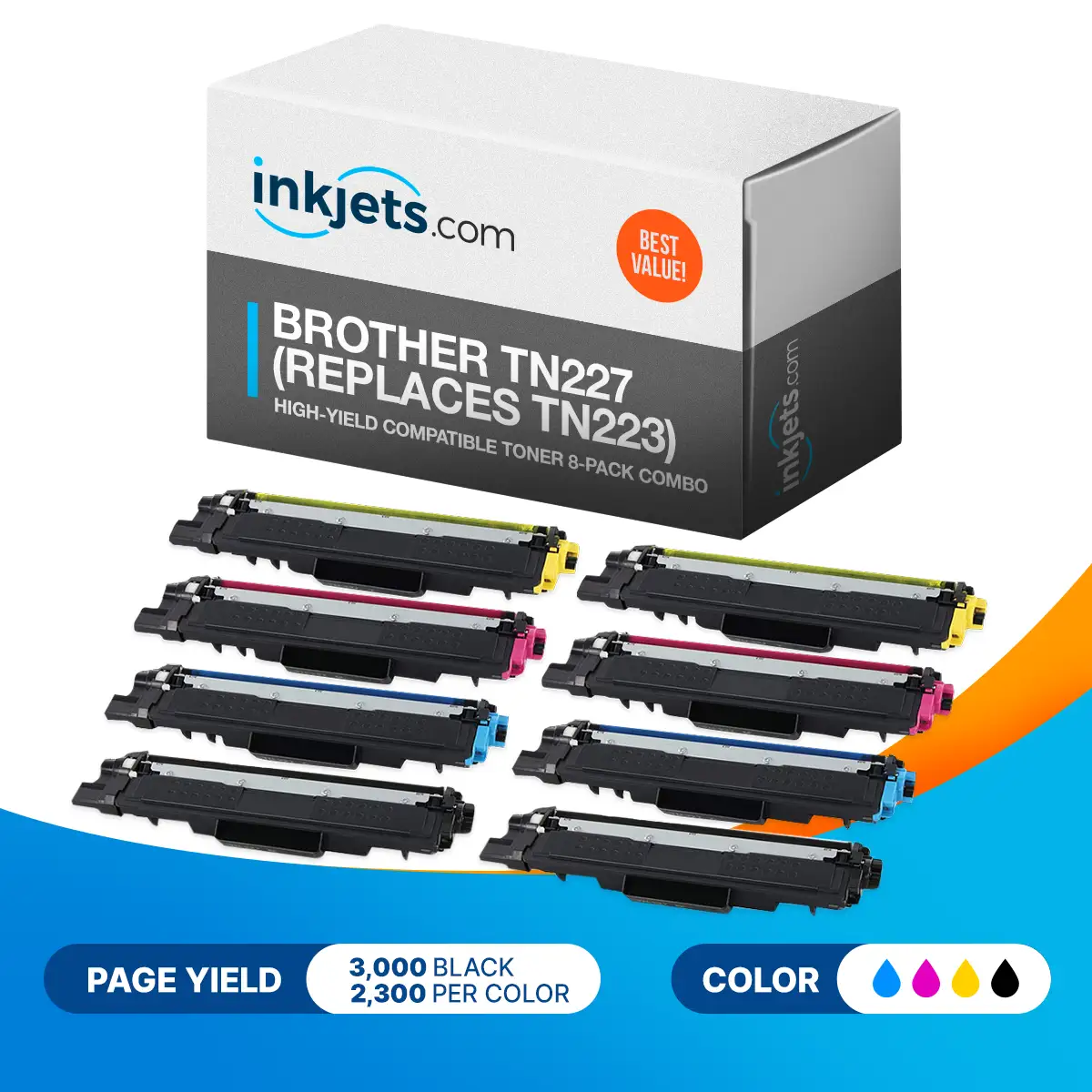 Brother TN227 (Replaces TN223) Compatible High-Yield Toner Cartridge 8-Pack