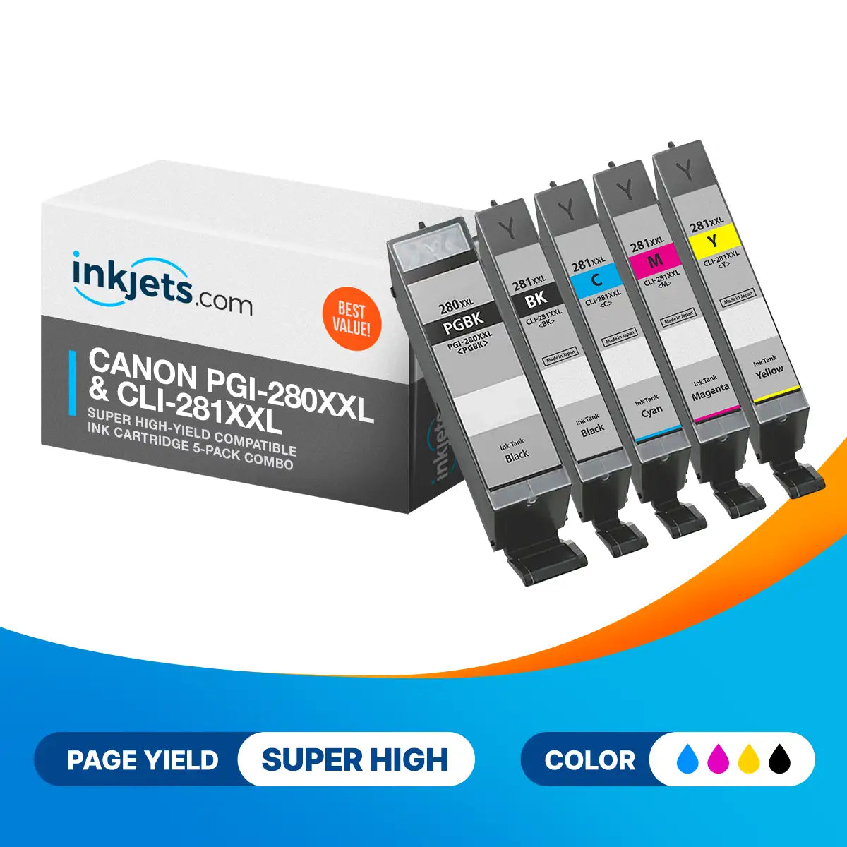 Canon PGI-280XXL & CLI-281XXL Super High-Yield Compatible Ink Cartridge 5-Pack Combo
