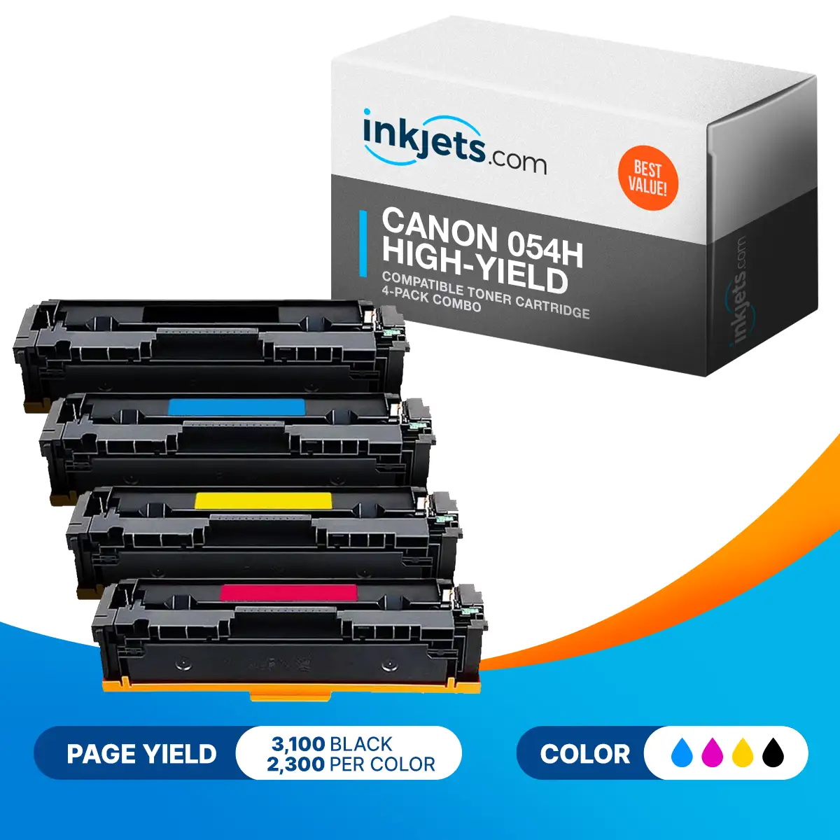 Canon 054H High-Yield Compatible Toner Cartridge 4-Pack Combo