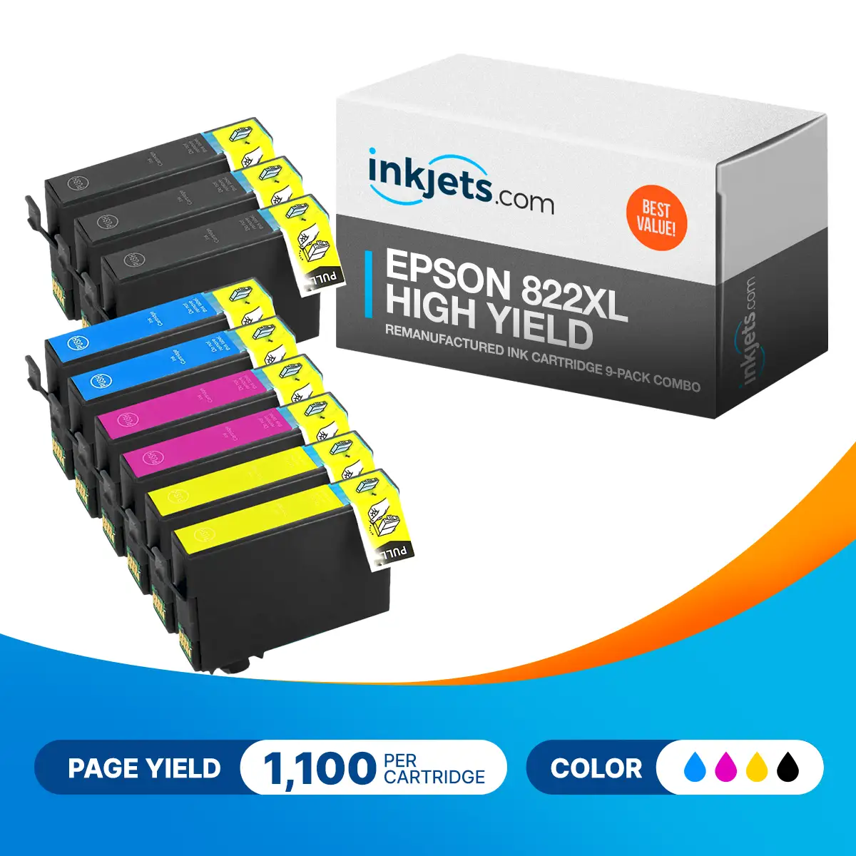 Epson 822XL High Yield Remanufactured Ink Cartridge 9-Pack Combo