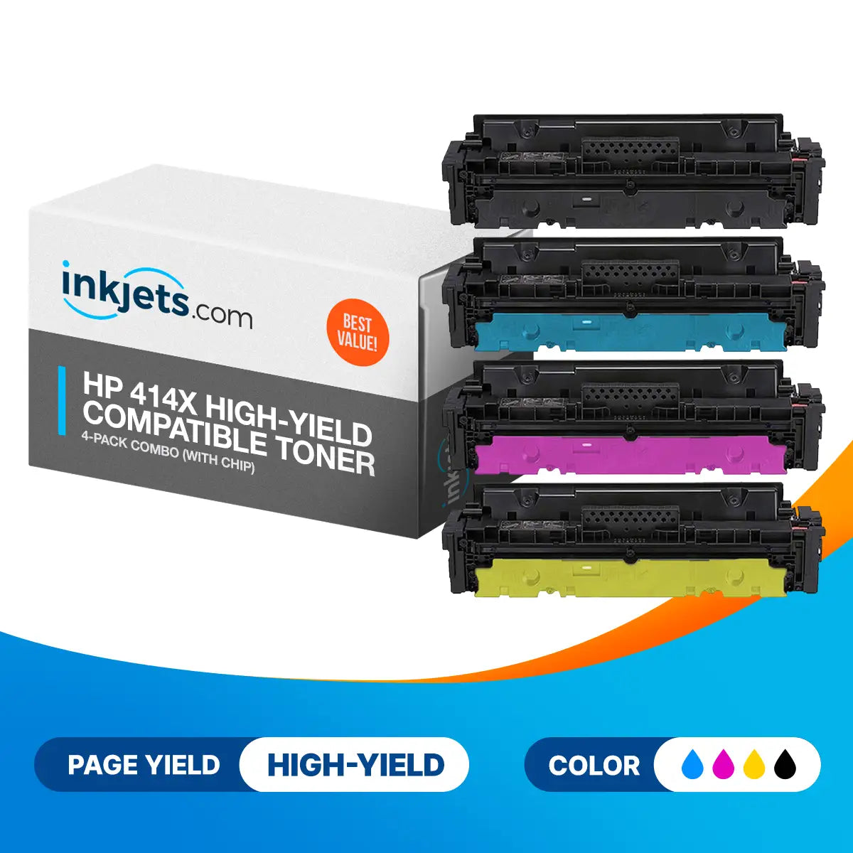 HP 414X High-Yield Compatible Toner Cartridge 4-Pack Combo (With Chip)