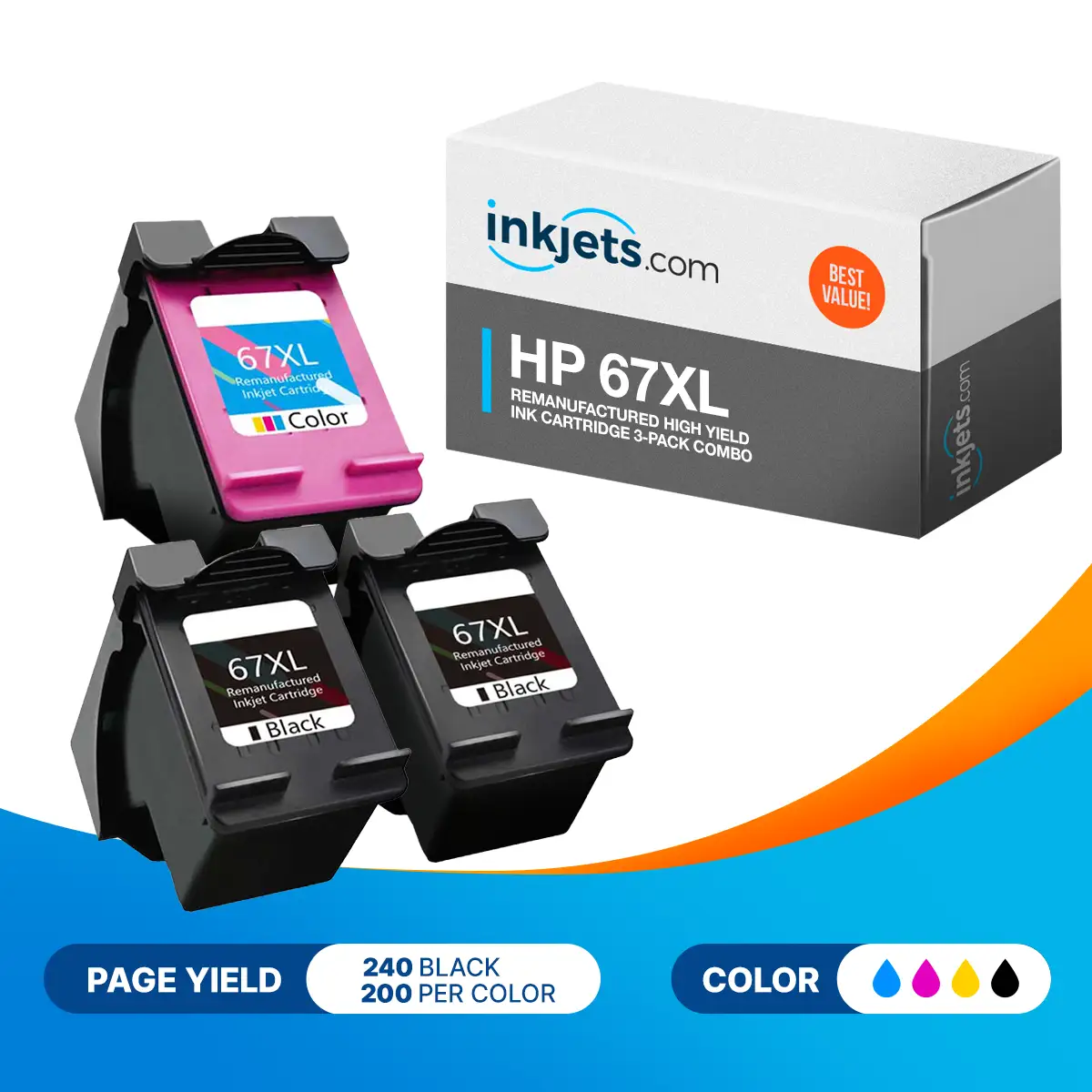 HP 67XL Remanufactured High Yield Ink Cartridge 3-Pack Combo