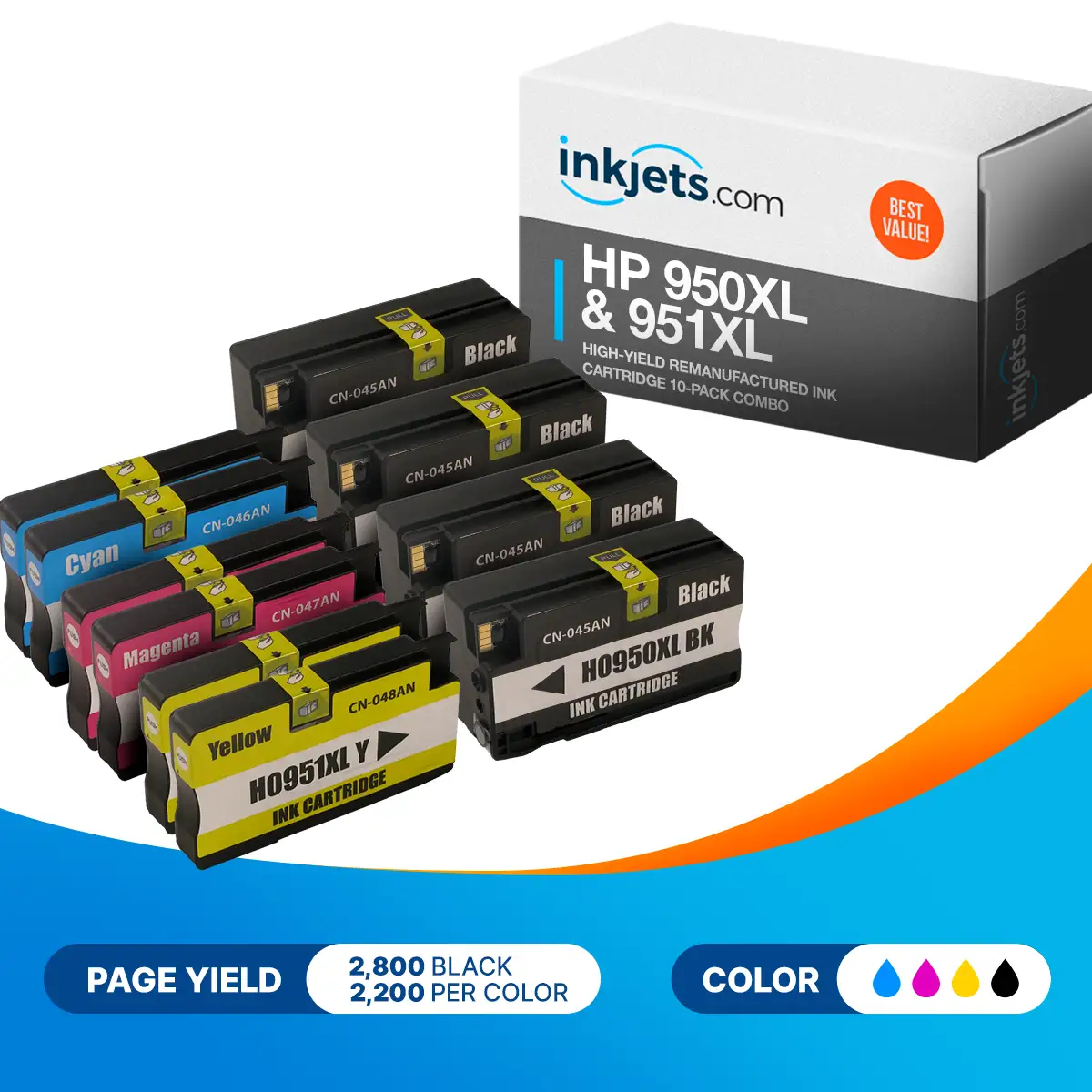 HP 950XL & 951XL High-Yield Remanufactured Ink Cartridge 10-Pack Combo