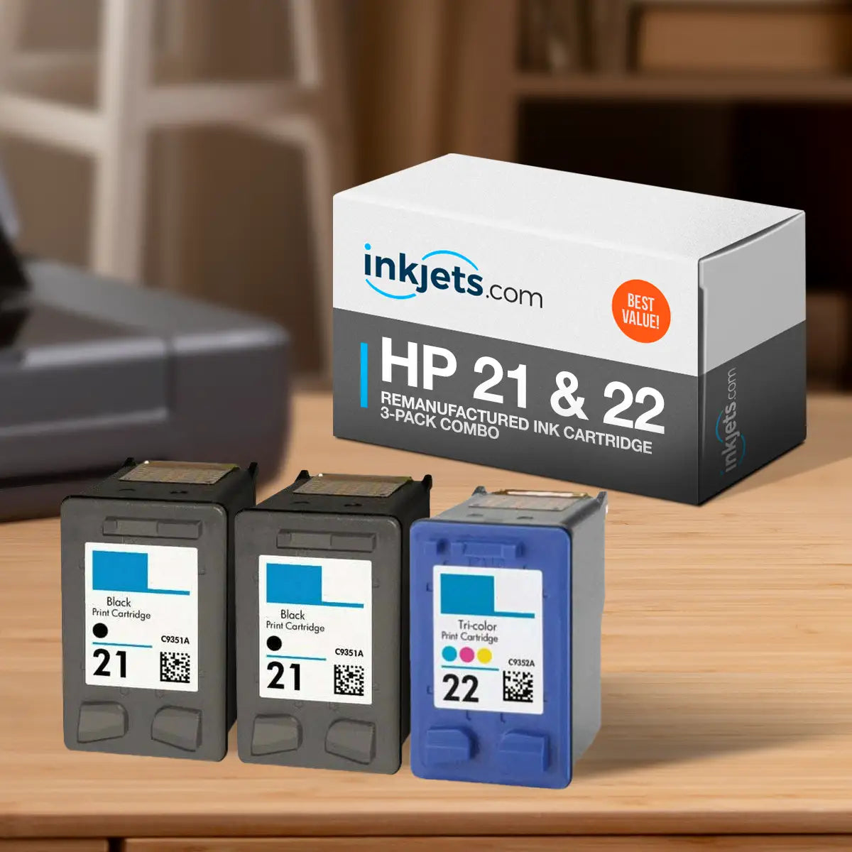 HP 21 & 22 Remanufactured Ink Cartridge 3-Pack Combo