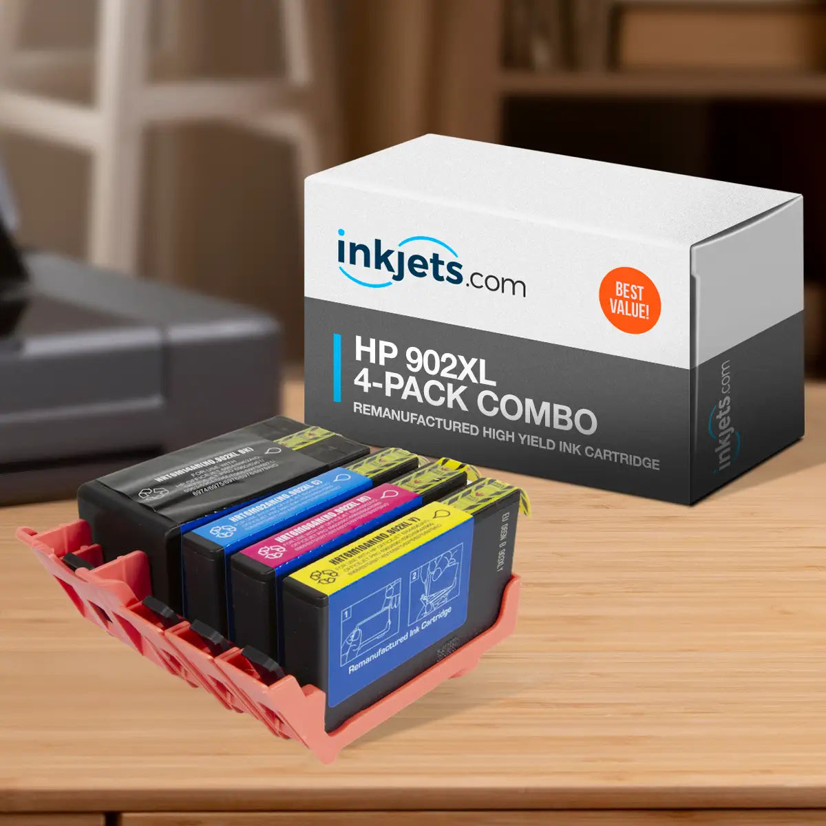 HP 902XL Remanufactured High Yield Ink Cartridge 4-Pack Combo