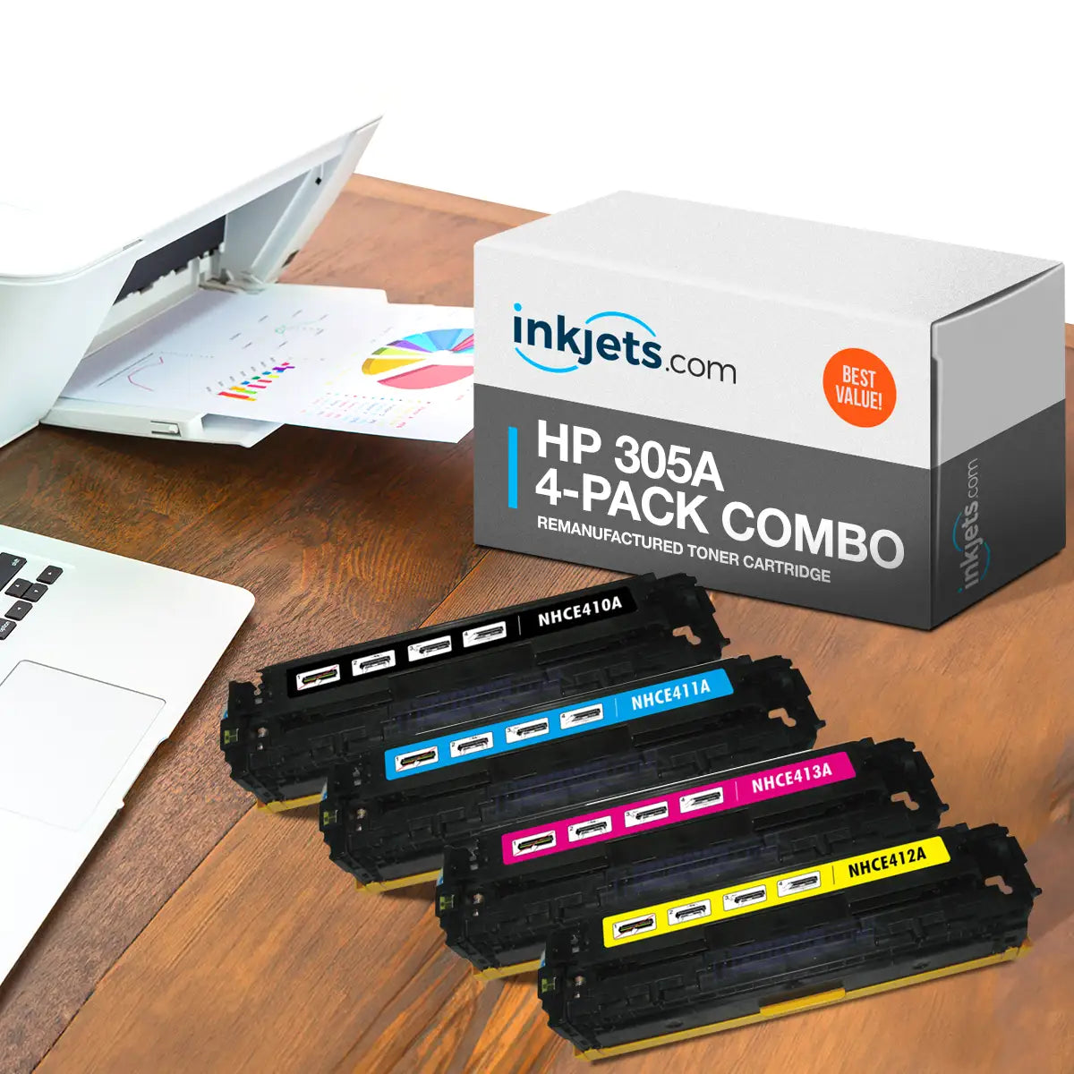 HP 305A Remanufactured Toner Cartridge 4-Pack Combo