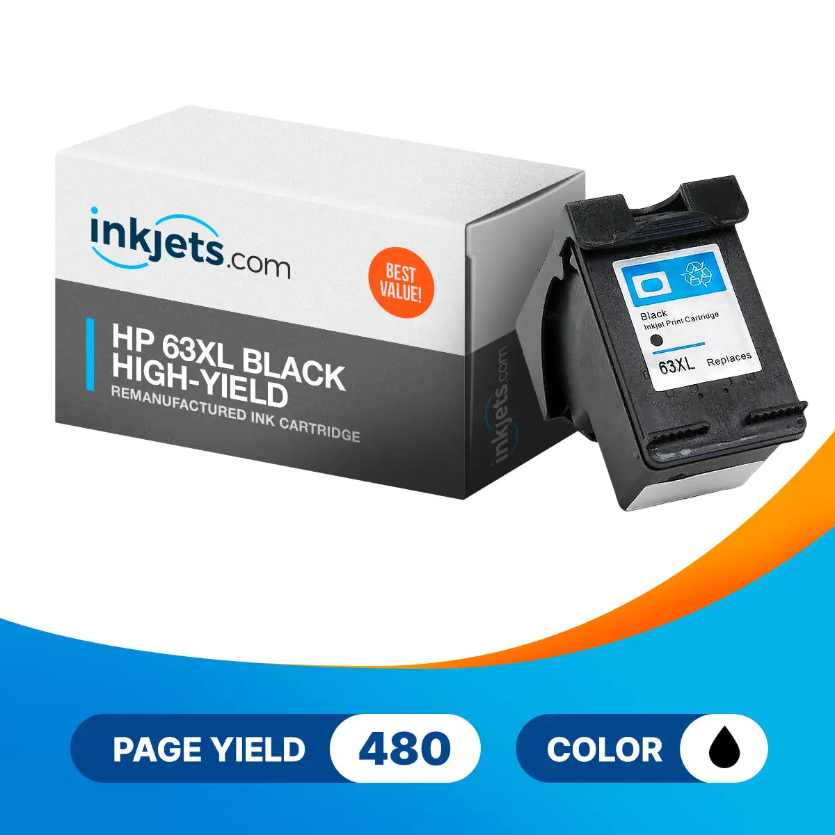 HP 63XL (F6U64AN) Black High-Yield Remanufactured Ink Cartridge