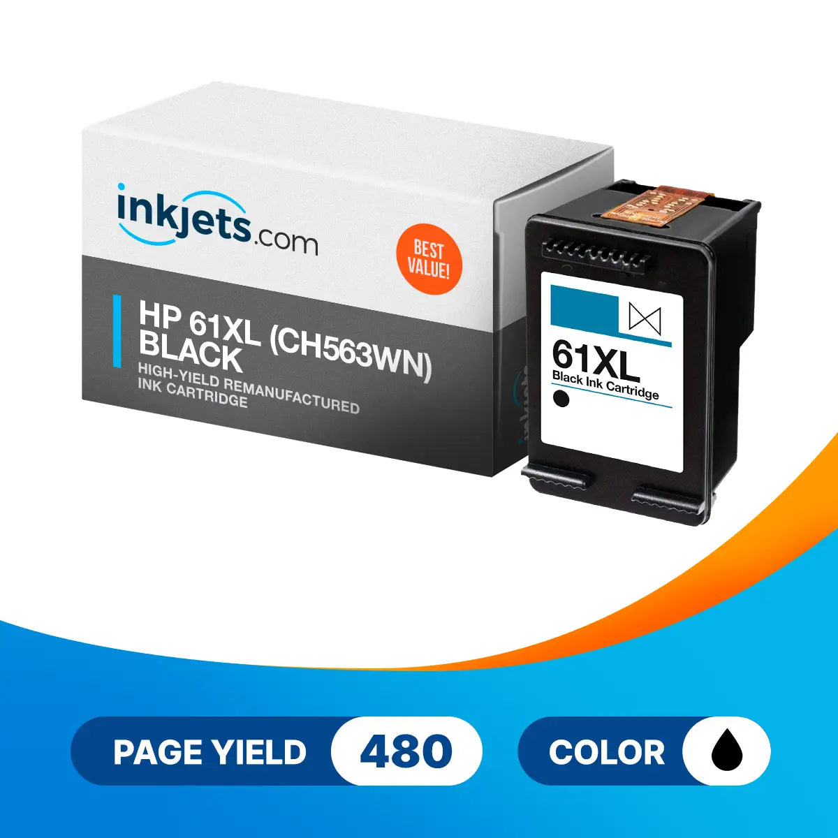 HP 61XL (CH563WN) Black High-Yield Remanufactured Ink Cartridge