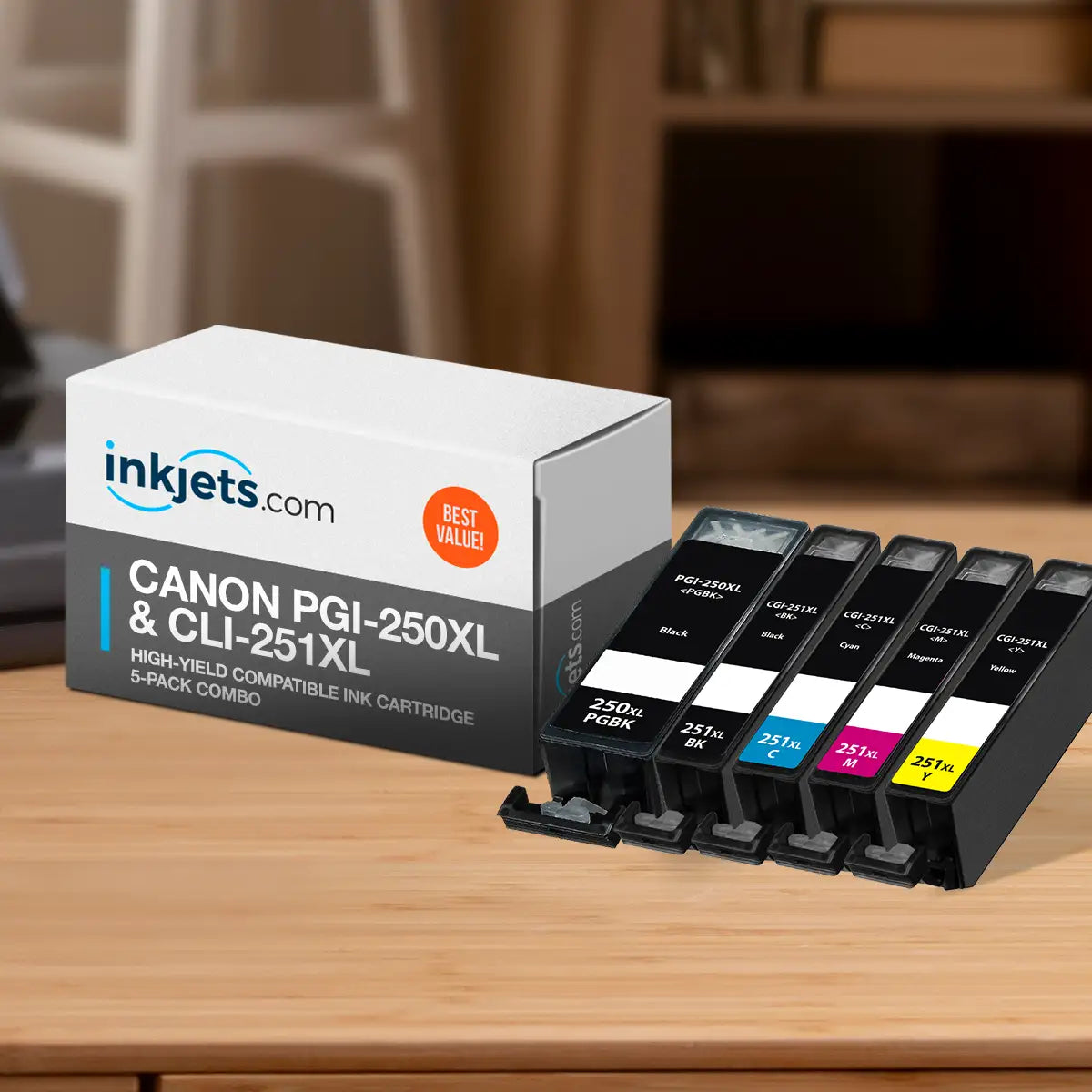 Canon PGI-250XL & CLI-251XL High-Yield Compatible Ink Cartridge 5-Pack Combo