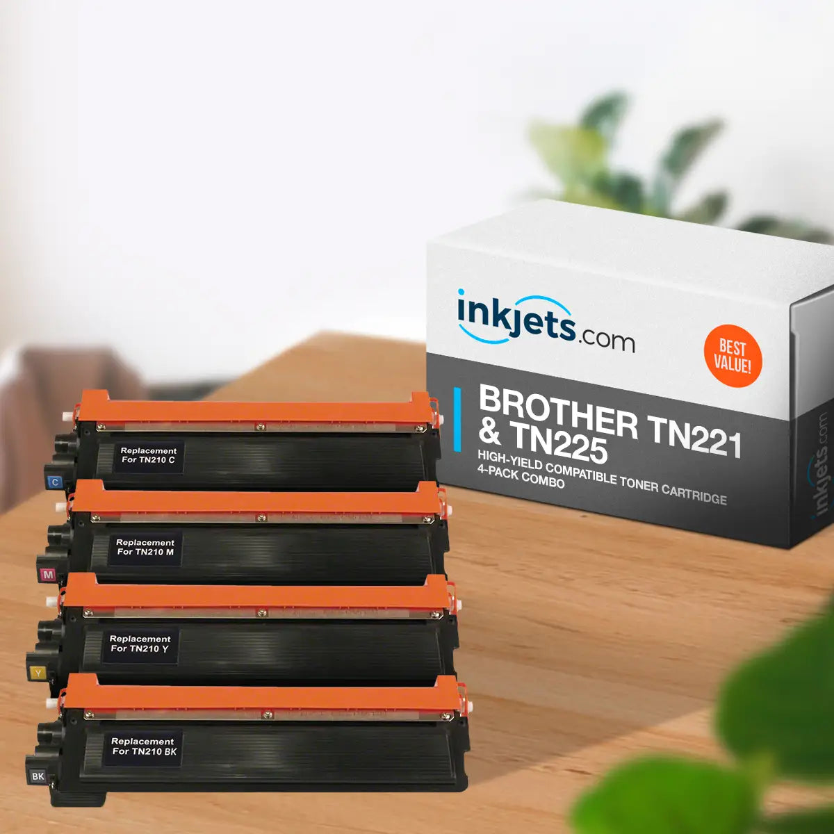 Brother TN221 & TN225 High-Yield Compatible Toner Cartridge 4-Pack Combo