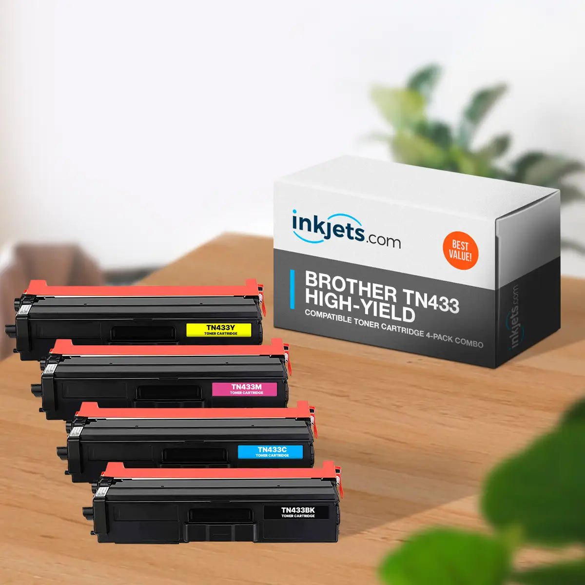 Brother TN433 High-Yield Compatible Toner Cartridge 4-Pack Combo