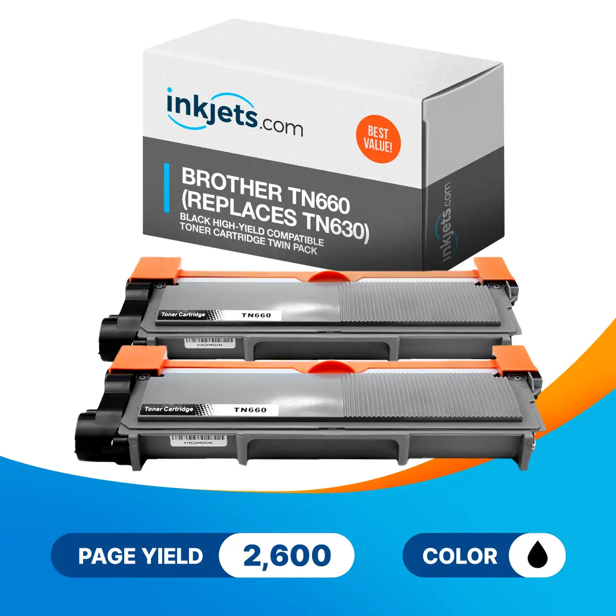 Brother TN660 (Replaces TN630) Black High-Yield Compatible Toner Cartridge Twin Pack