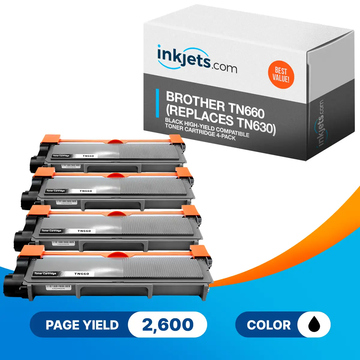 Brother TN660 (Replaces TN630) Black Compatible High-Yield Toner Cartridge 4-Pack