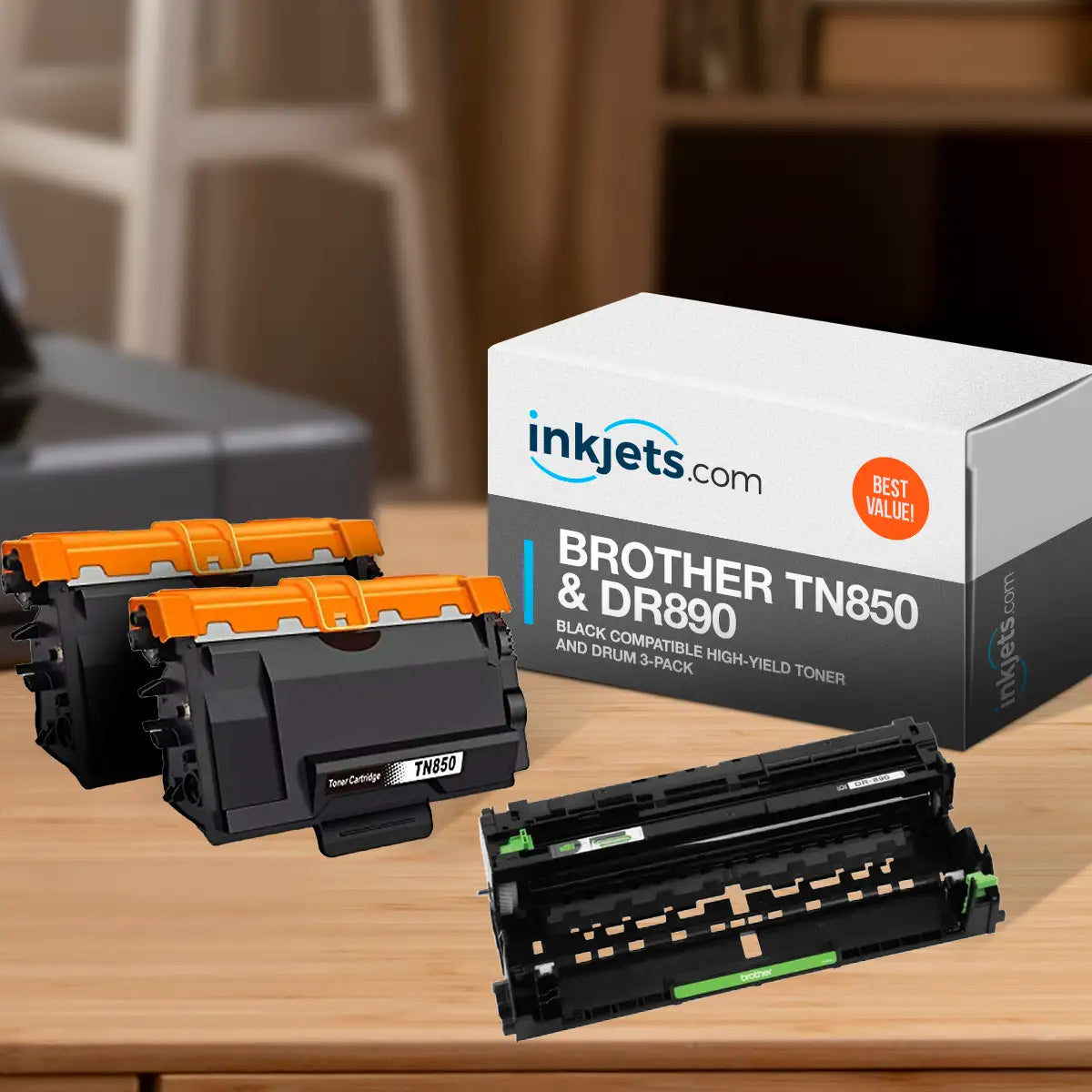 Brother TN850 & DR890 Black Compatible High-Yield Toner and Drum 3-Pack