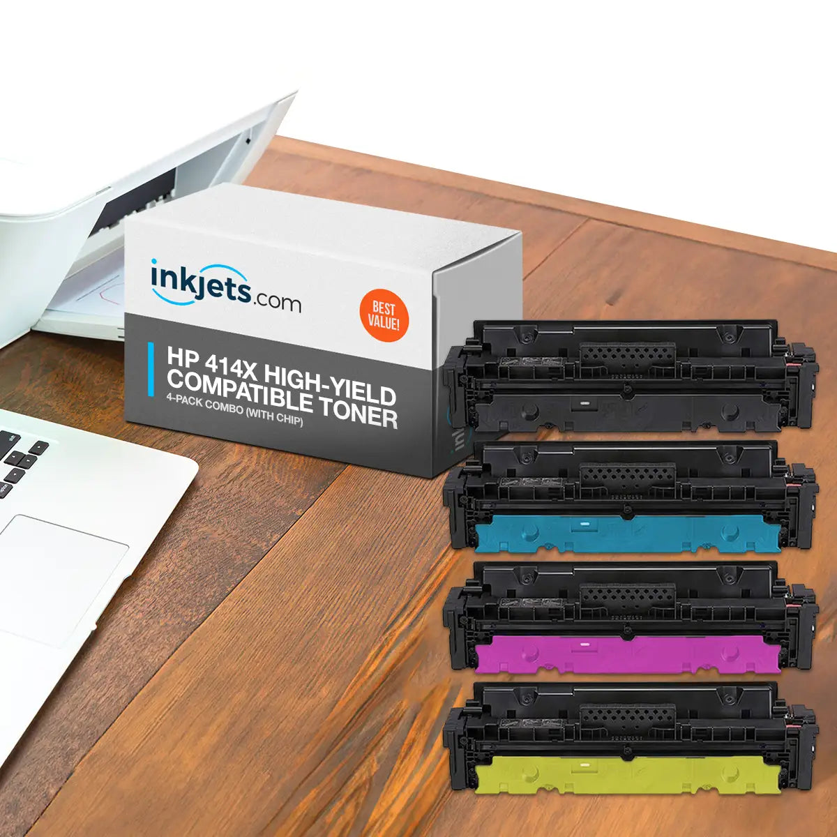 HP 414X High-Yield Compatible Toner Cartridge 4-Pack Combo (With Chip)