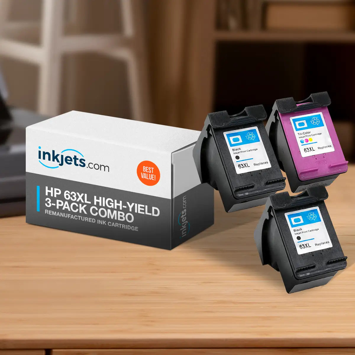 HP 63XL Remanufactured High-Yield Ink Cartridge 3-Pack Combo