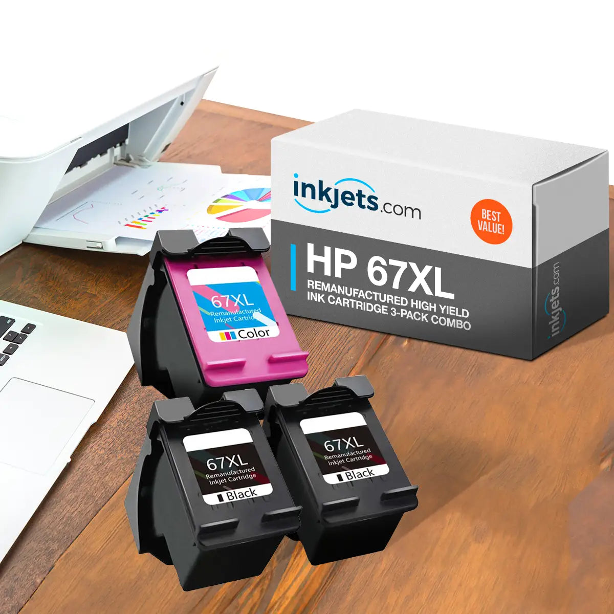 HP 67XL Remanufactured High Yield Ink Cartridge 3-Pack Combo