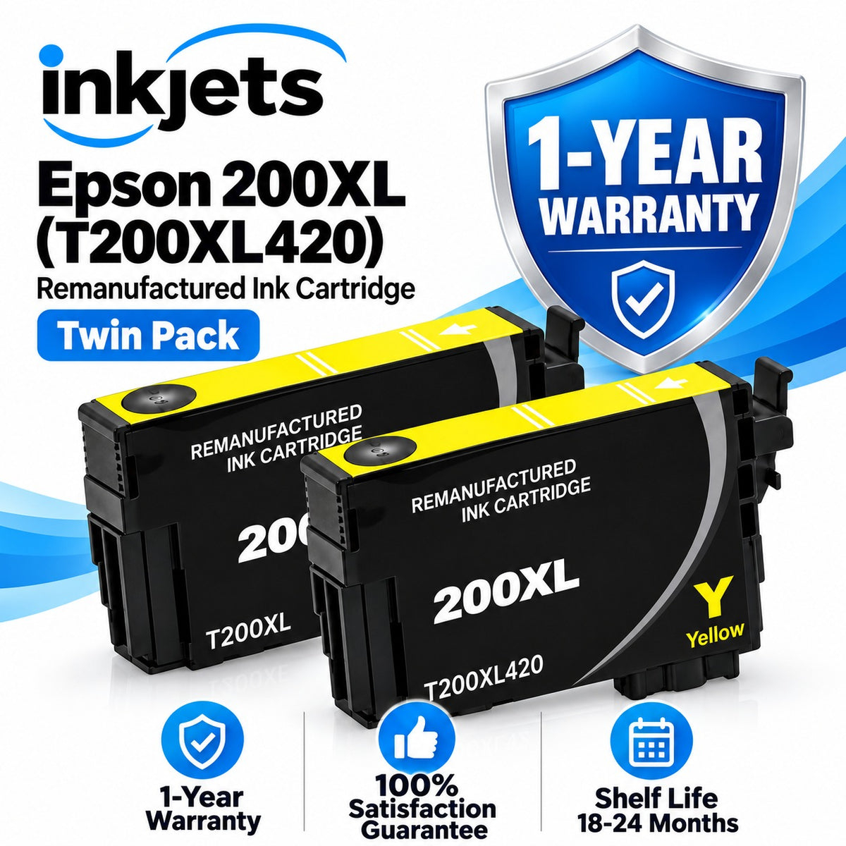 Epson 200XL (T200XL420) Yellow High-Yield Remanufactured Ink Cartridge Twin Pack