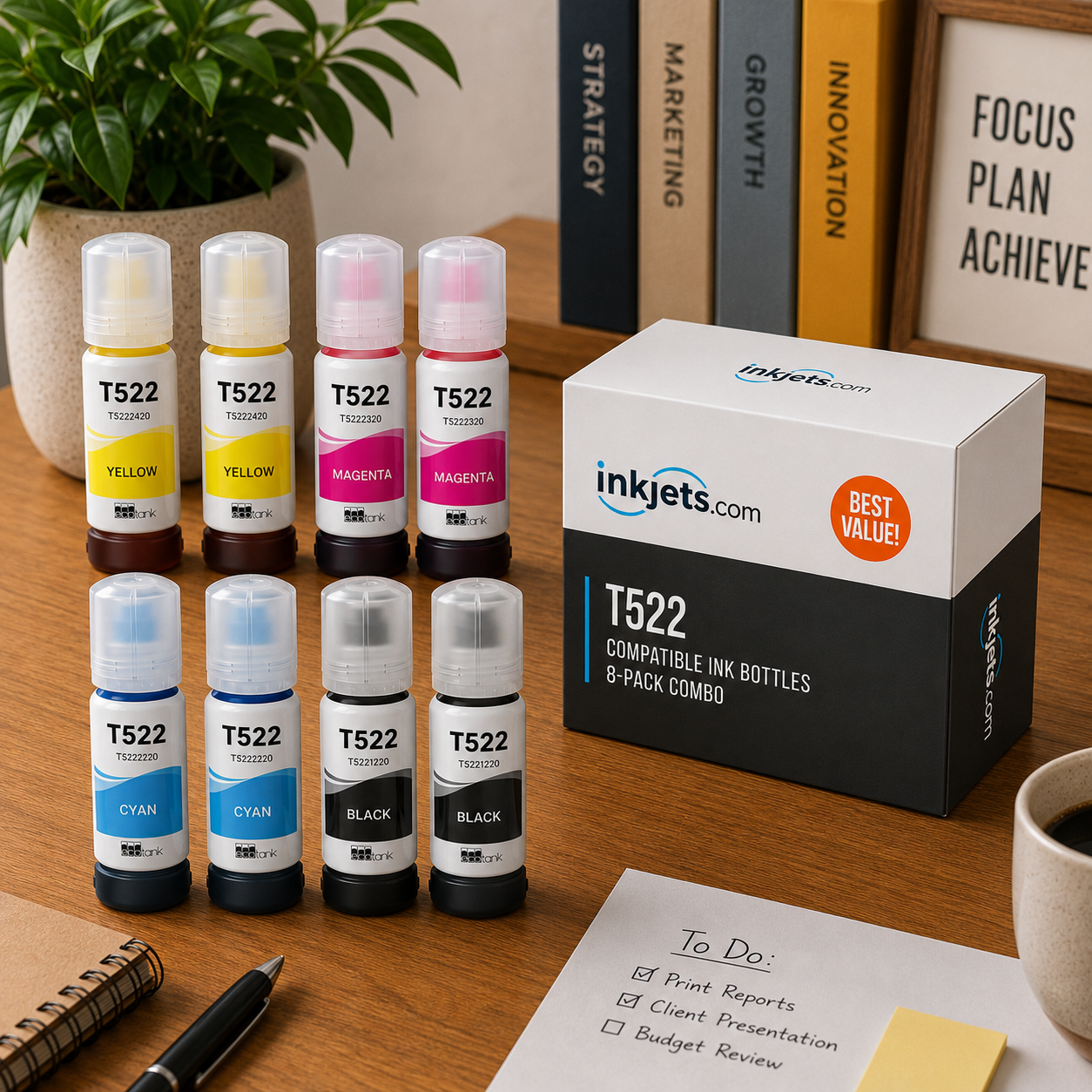 Epson T522 Compatible Standard Yield Ink Bottle 8-Pack Combo