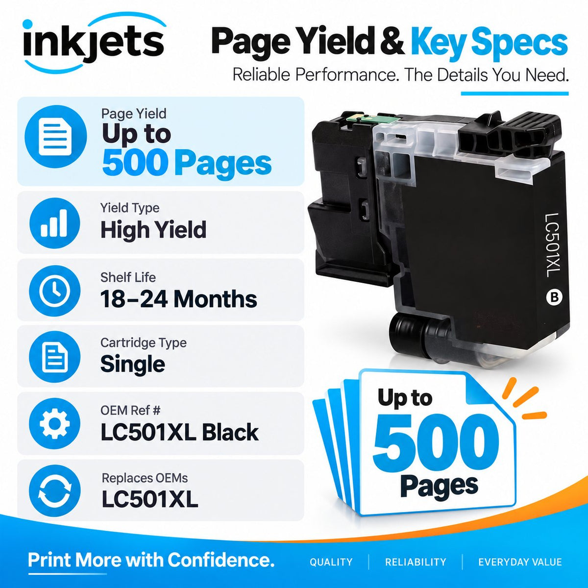 Brother LC501XLBK Black High Yield Compatible Ink Cartridge
