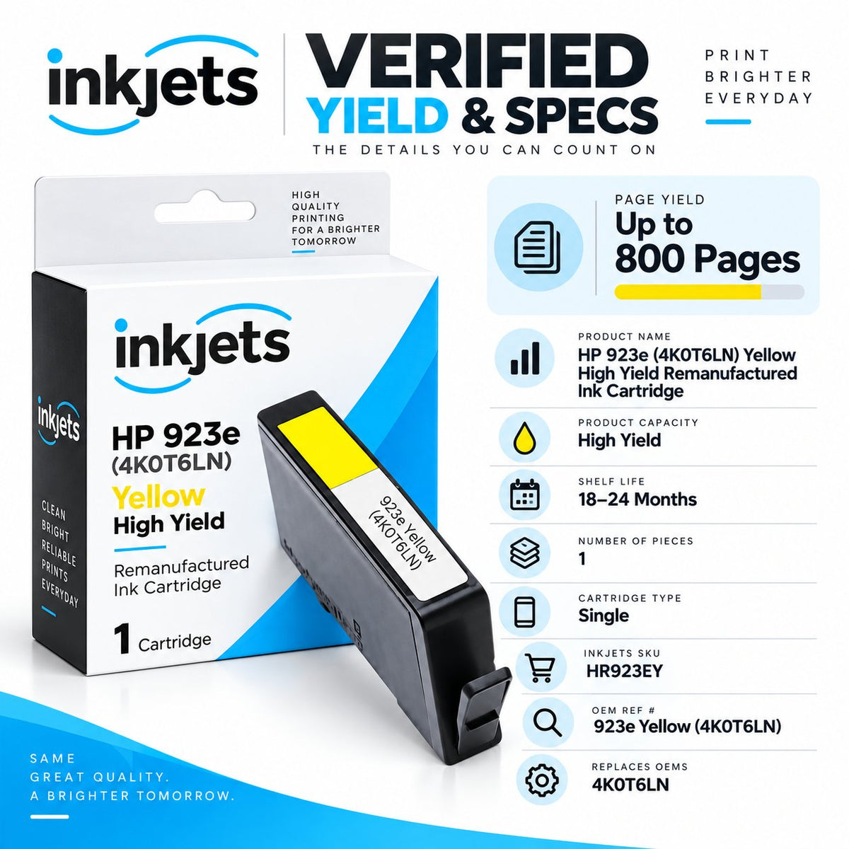HP 923e (4K0T6LN) Yellow High Yield Remanufactured Ink Cartridge