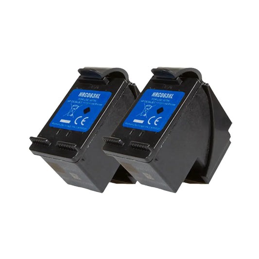 HP 63XL Black (F6U64AN) Remanufactured High Yield Ink Cartridge Twin Pack