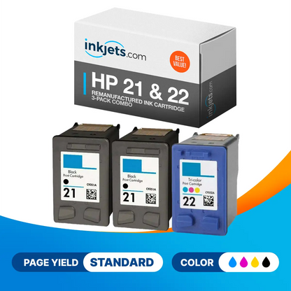 HP 21 & 22 Remanufactured Ink Cartridge 3-Pack Combo