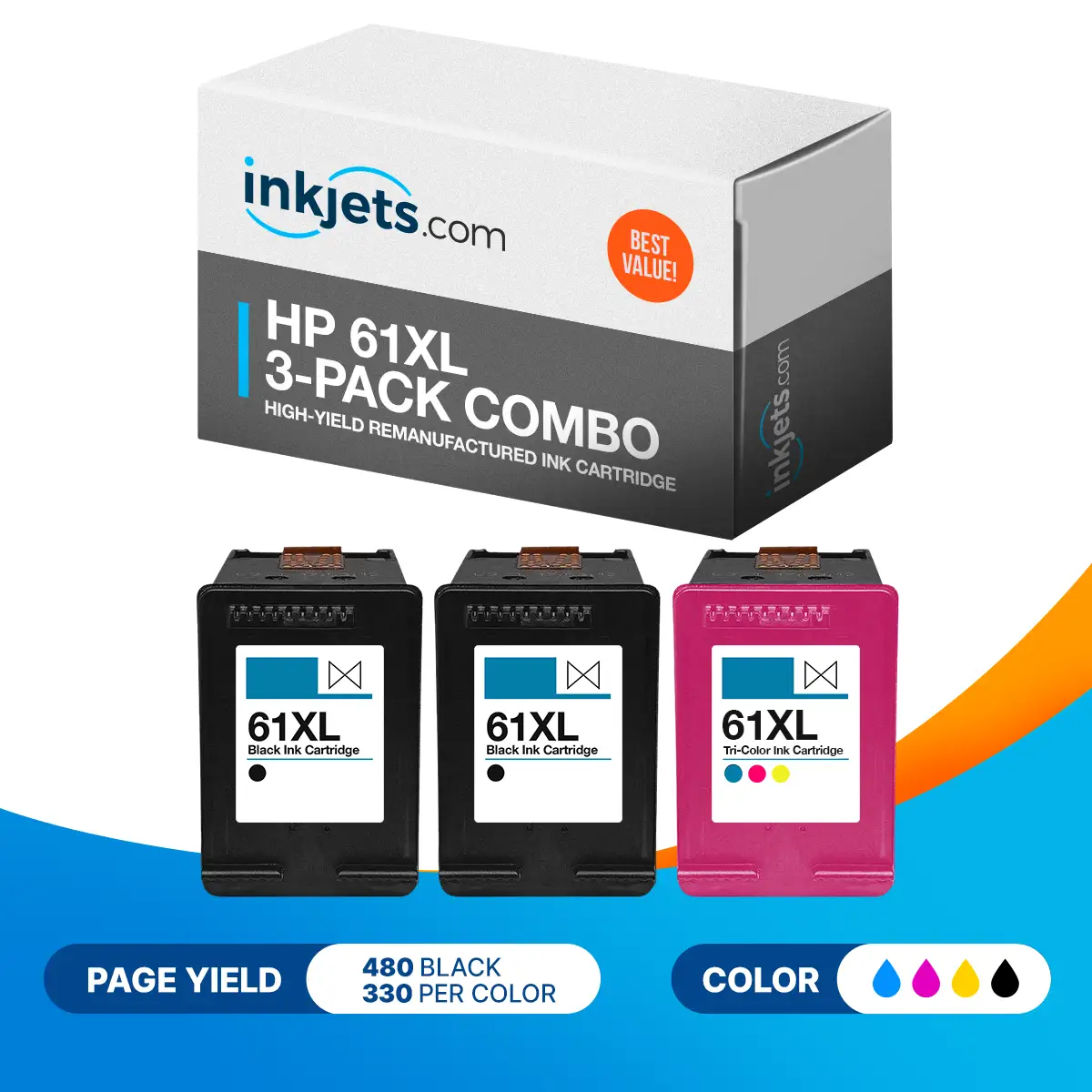 HP 61XL High-Yield Remanufactured Ink Cartridge 3-Pack Combo