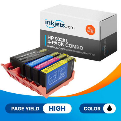 HP 902XL Remanufactured High Yield Ink Cartridge 4-Pack Combo