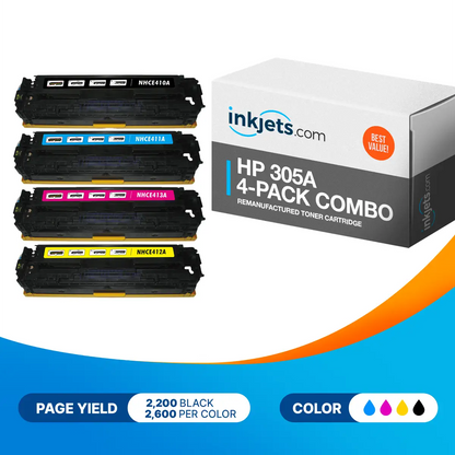 HP 305A Remanufactured Toner Cartridge 4-Pack Combo – Inkjets.com HP 305A Remanufactured Toner Cartridge 4-Pack Combo – Inkjets.com