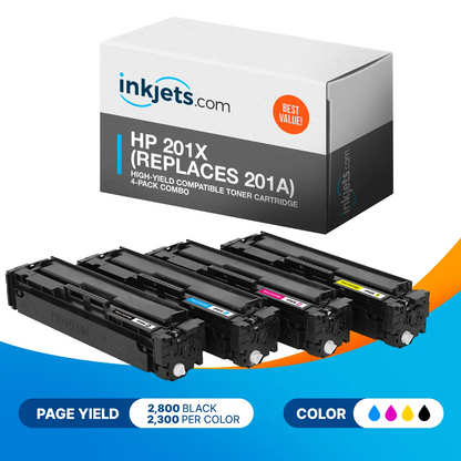 HP 201X (Replaces 201A) High-Yield Compatible Toner Cartridge 4-Pack Combo