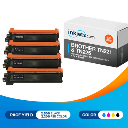Brother TN221 & TN225 High-Yield Compatible Toner Cartridge 4-Pack Combo