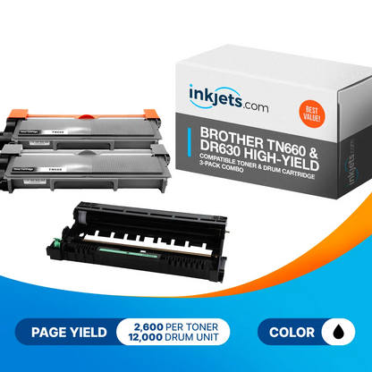 Brother TN660 & DR630 High-Yield Compatible Toner & Drum Cartridge 3-Pack Combo