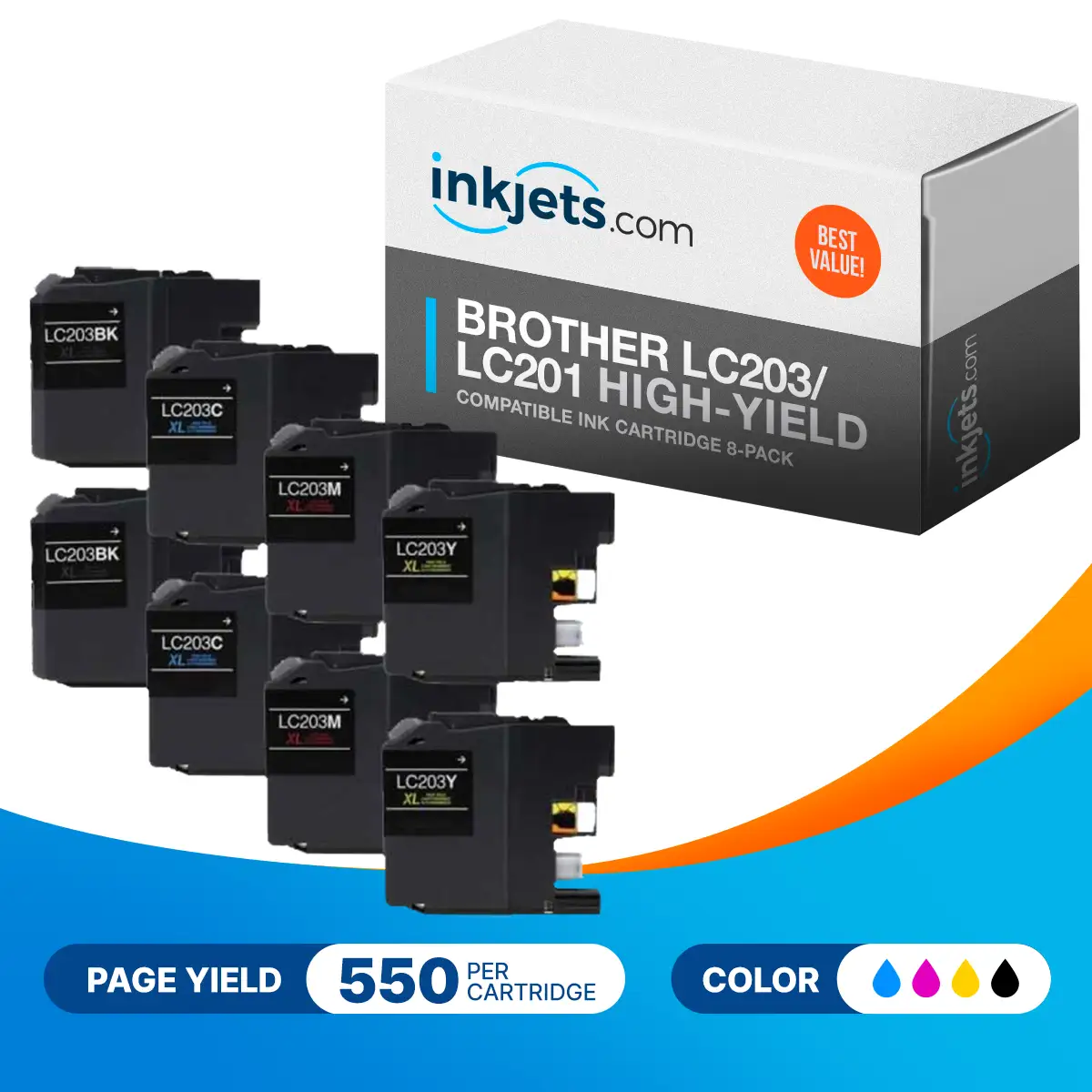 Brother LC203 / LC201 Compatible High-Yield Ink Cartridge 8-Pack