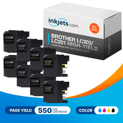 Brother LC203 / LC201 Compatible High-Yield Ink Cartridge 8-Pack