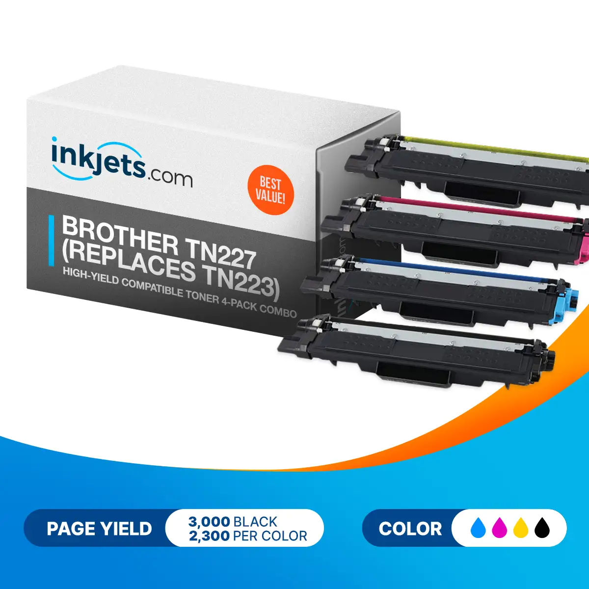 Brother TN227 (Replaces TN223) High-Yield Compatible Toner 4-Pack Combo