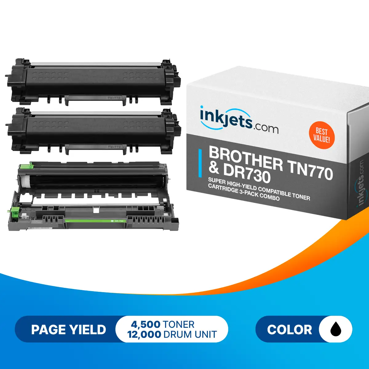 Brother TN770 & DR730 Super High-Yield Compatible Toner Cartridge 3-Pack Combo