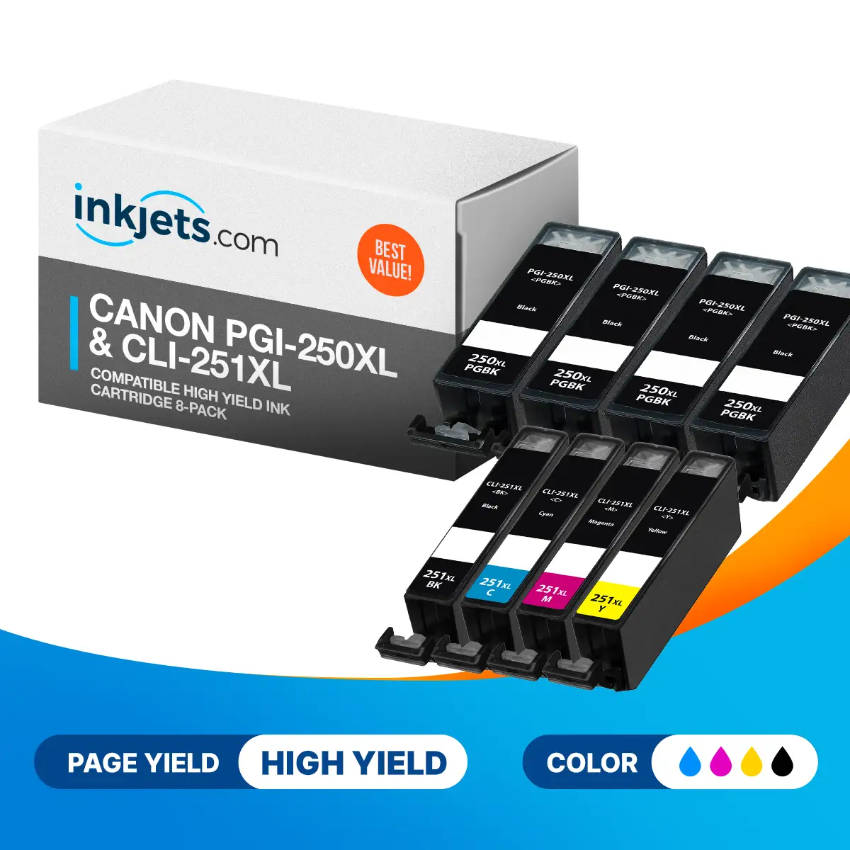 Canon PGI-250XL & CLI-251XL Compatible High Yield Ink Cartridge 8-Pack