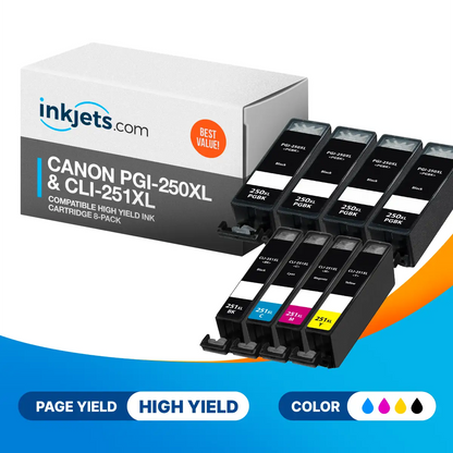 Canon PGI-250XL & CLI-251XL Compatible High Yield Ink Cartridge 8-Pack