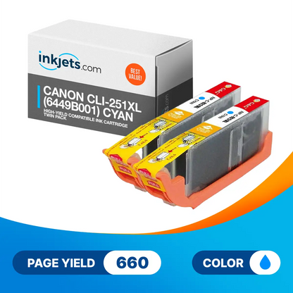 Canon CLI-251XL (6449B001) Cyan High-Yield Compatible Ink Cartridge Twin Pack