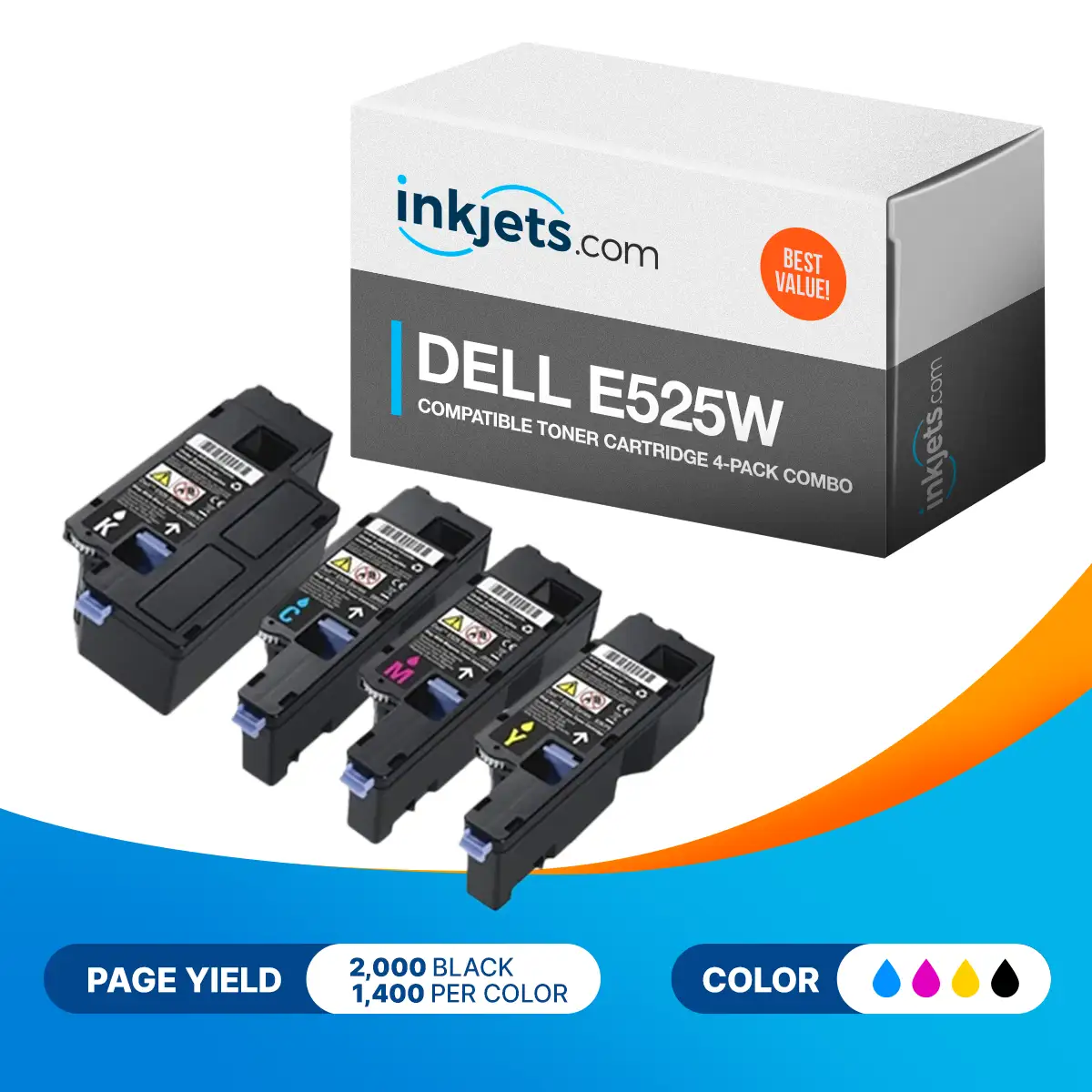 Dell E525w Compatible Toner Cartridge 4-Pack Combo